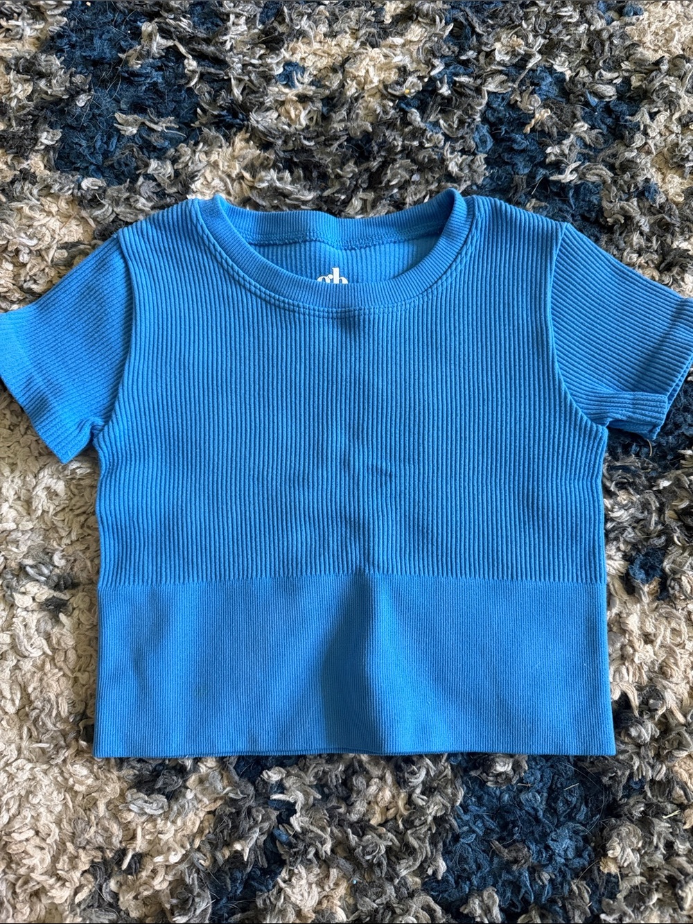 Girls' Blue Ribbed Short Sleeve Crop Top